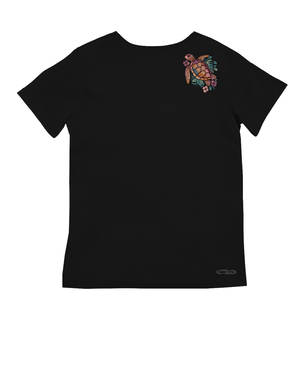 Tropical Floral Turtle - Jet Black Short Sleeve Pima V-Neck T-Shirt 4 Tropical Floral Turtle - Jet Black Short Sleeve Pima V-Neck T-Shirt