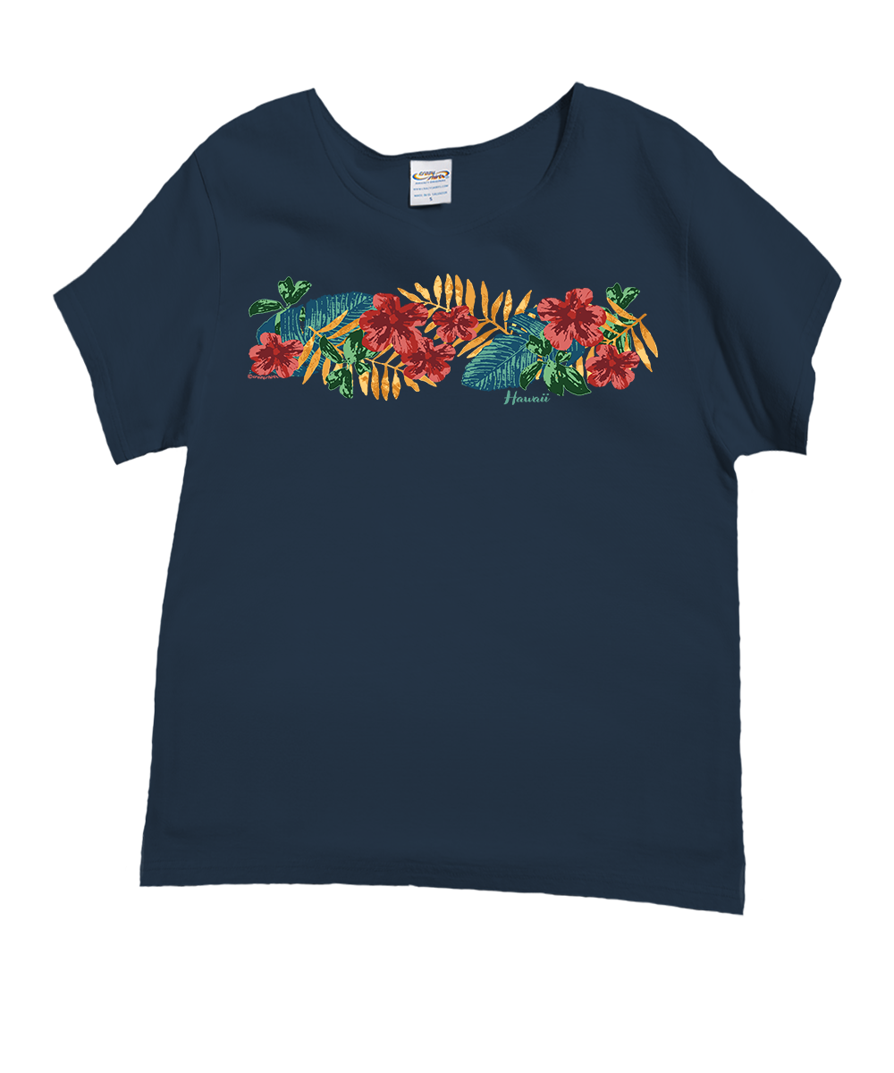 Tropical Leaves Band - Navy Short Sleeve Scoop Neck T-Shirt 1 Tropical Leaves Band - Navy Short Sleeve Scoop Neck T-Shirt