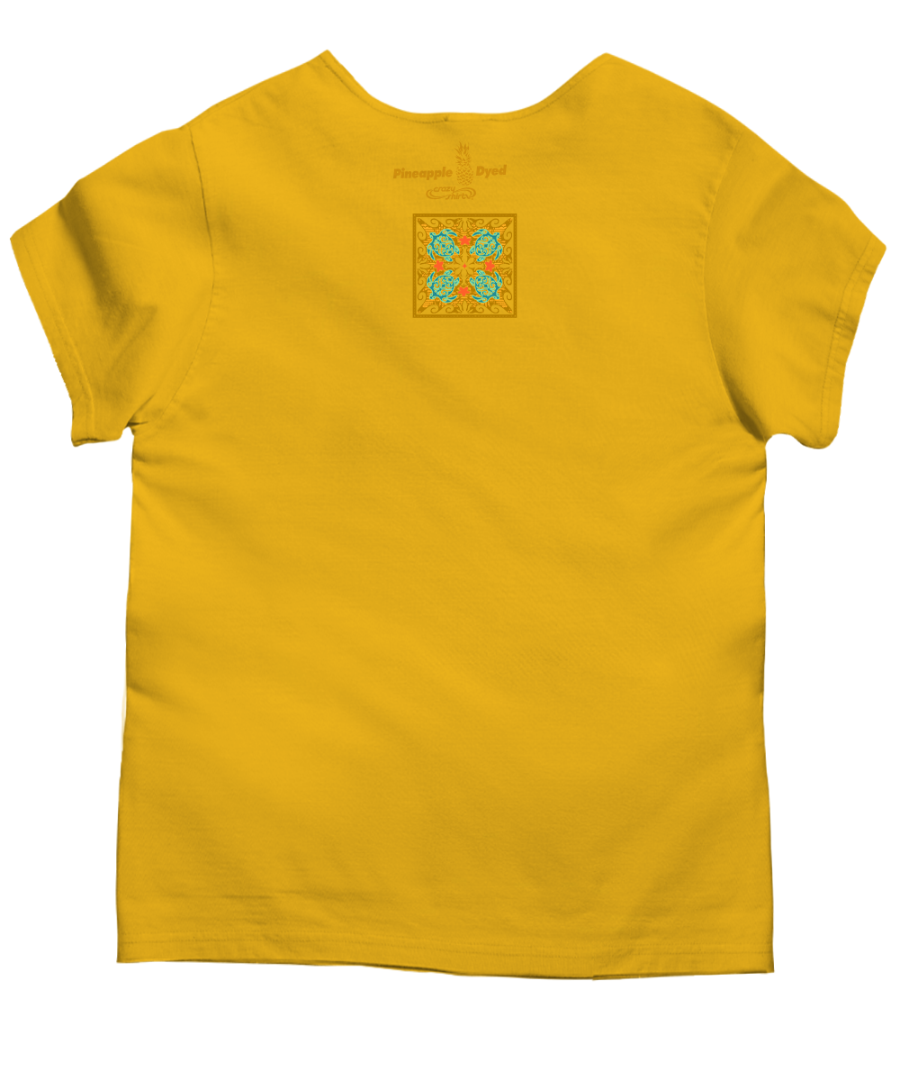 Tropical Reef Honu Quilt - Pineapple Dyed Short Sleeve Scoop Neck T-Shirt 4 Tropical Reef Honu Quilt - Pineapple Dyed Short Sleeve Scoop Neck T-Shirt