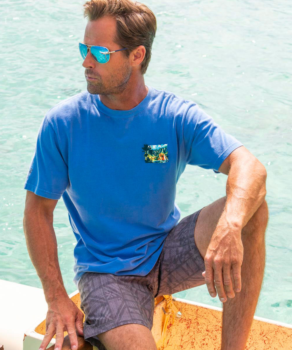 Tropical Watercolor Sail - Blue Hawaii Dyed Short Sleeve Crewneck T-Shirt 3 Tropical Watercolor Sail - Blue Hawaii Dyed Short Sleeve Crewneck T-Shirt