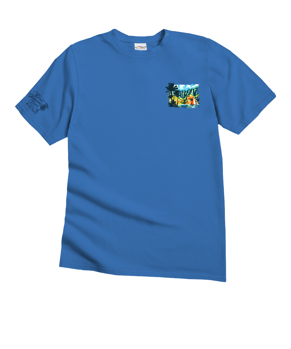 Tropical Watercolor Sail - Blue Hawaii Dyed Short Sleeve Crewneck T-Shirt 4 Tropical Watercolor Sail - Blue Hawaii Dyed Short Sleeve Crewneck T-Shirt