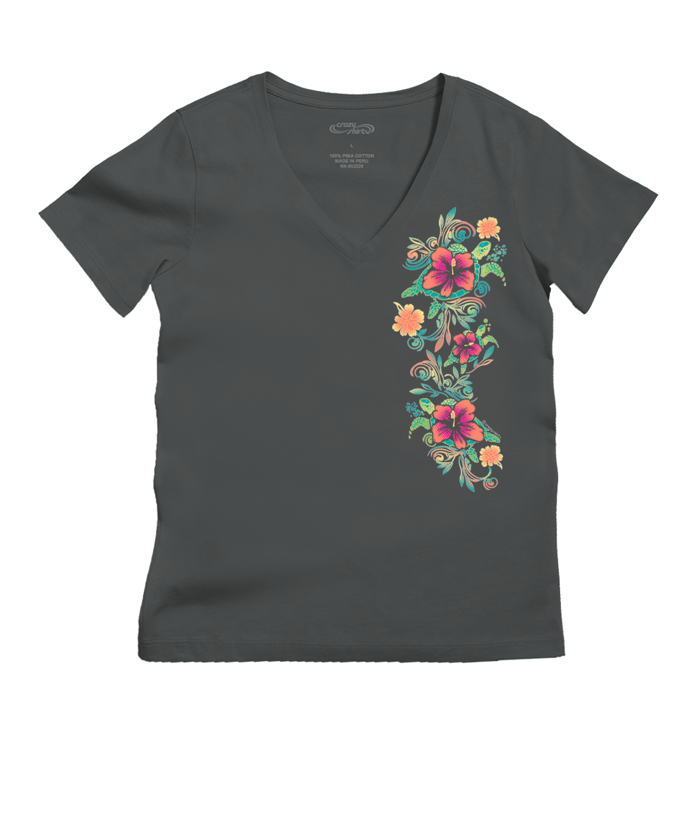 Turtle Dream - Graphite Short Sleeve Pima V-Neck T-Shirt