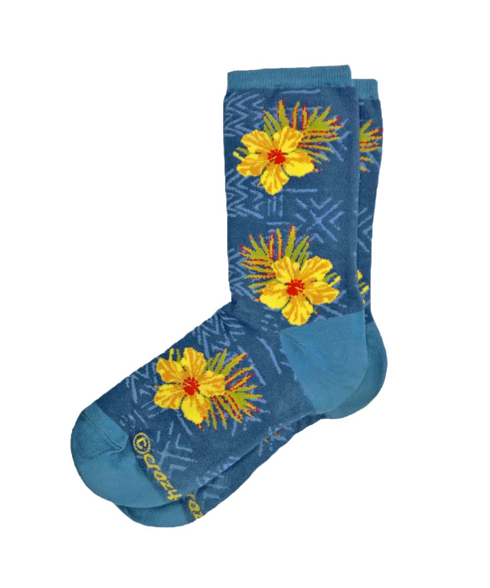 Hibiscus Trio - Graphic Cotton Crew Socks