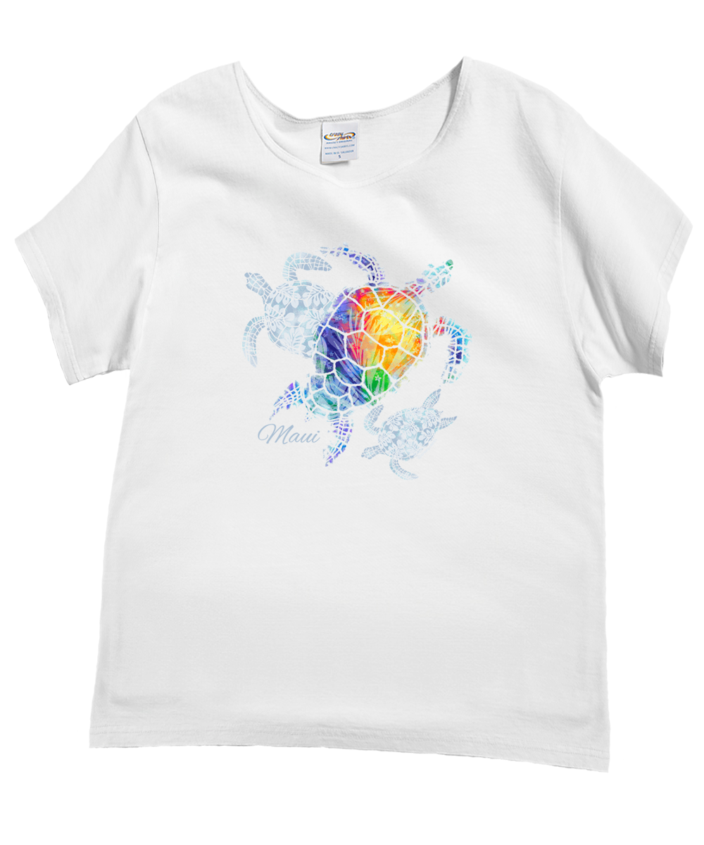 Turtle Seascape - White Short Sleeve Scoop Neck T-Shirt