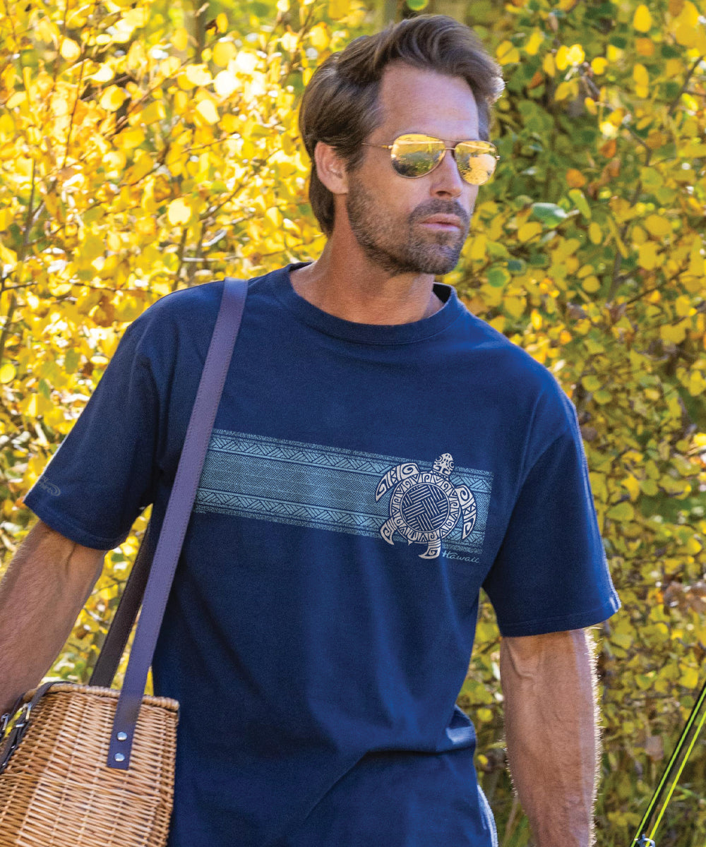 Turtle Tribal Band - Navy Short Sleeve Crewneck T-Shirt 2 Turtle Tribal Band - Navy Short Sleeve Crewneck T-Shirt