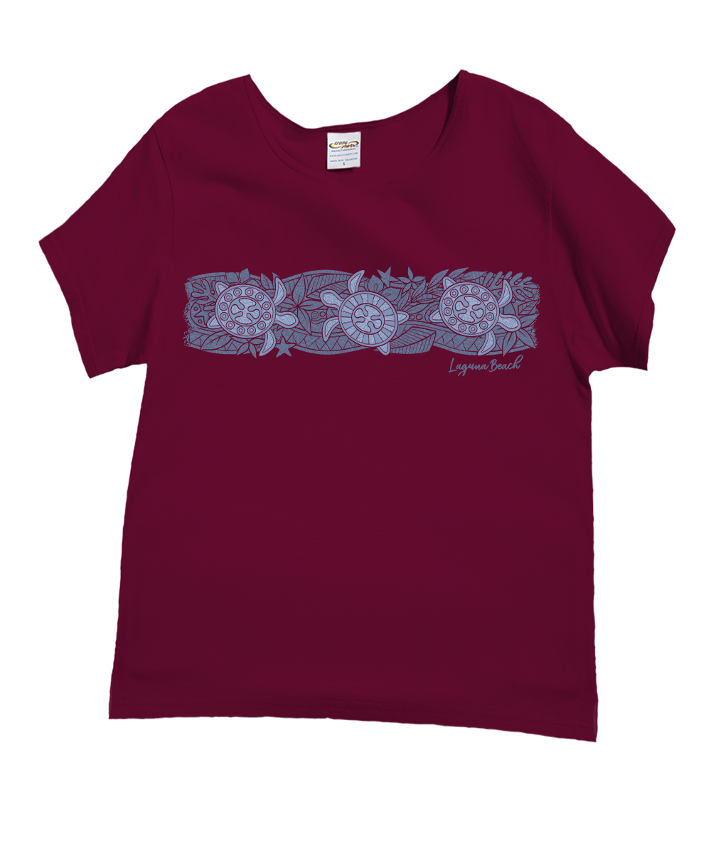 Turtle Trio Band - Pomegranate Dyed Short Sleeve Scoop Neck T-Shirt