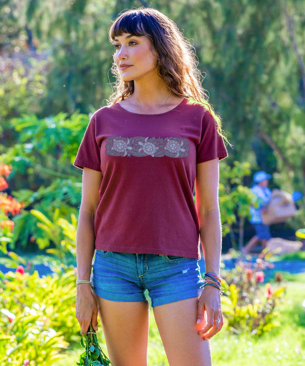 Turtle Trio Band - Pomegranate Dyed Short Sleeve Scoop Neck T-Shirt 2 Turtle Trio Band - Pomegranate Dyed Short Sleeve Scoop Neck T-Shirt