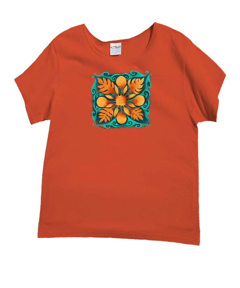 Ulu Quilt - Paprika Short Sleeve Scoop Neck T-Shirt 1 Ulu Quilt - Paprika Short Sleeve Scoop Neck T-Shirt