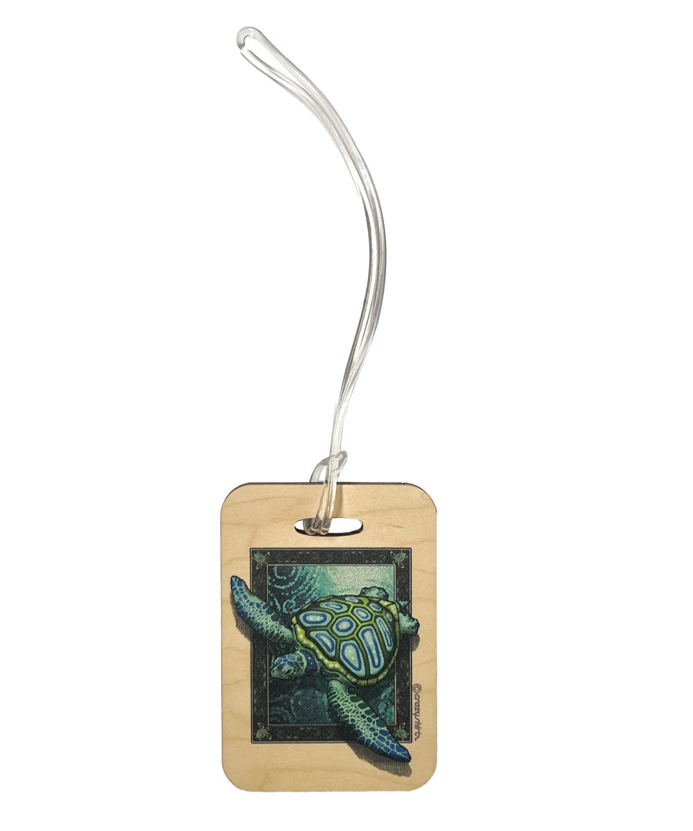 Sea Turtle Mosaic - Wooden Bag Tag