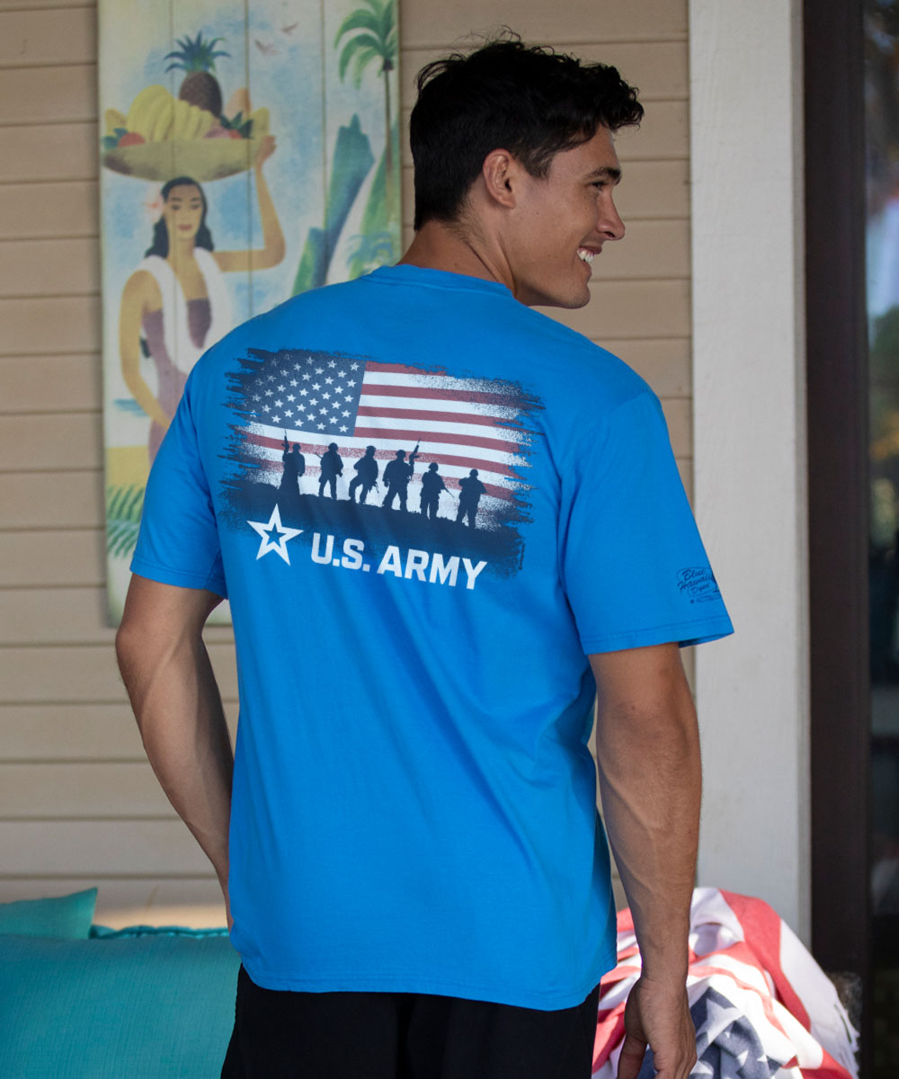 US Army Soldier Flag - Blue Hawaii Dyed Short Sleeve Crewneck T-Shirt 2 US Army Soldier Flag - Blue Hawaii Dyed Short Sleeve Crewneck T-Shirt