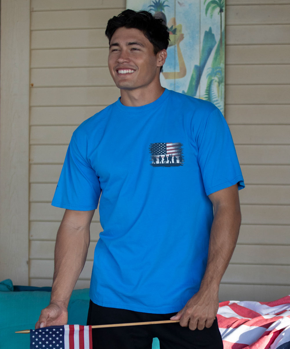 US Army Soldier Flag - Blue Hawaii Dyed Short Sleeve Crewneck T-Shirt 3 US Army Soldier Flag - Blue Hawaii Dyed Short Sleeve Crewneck T-Shirt
