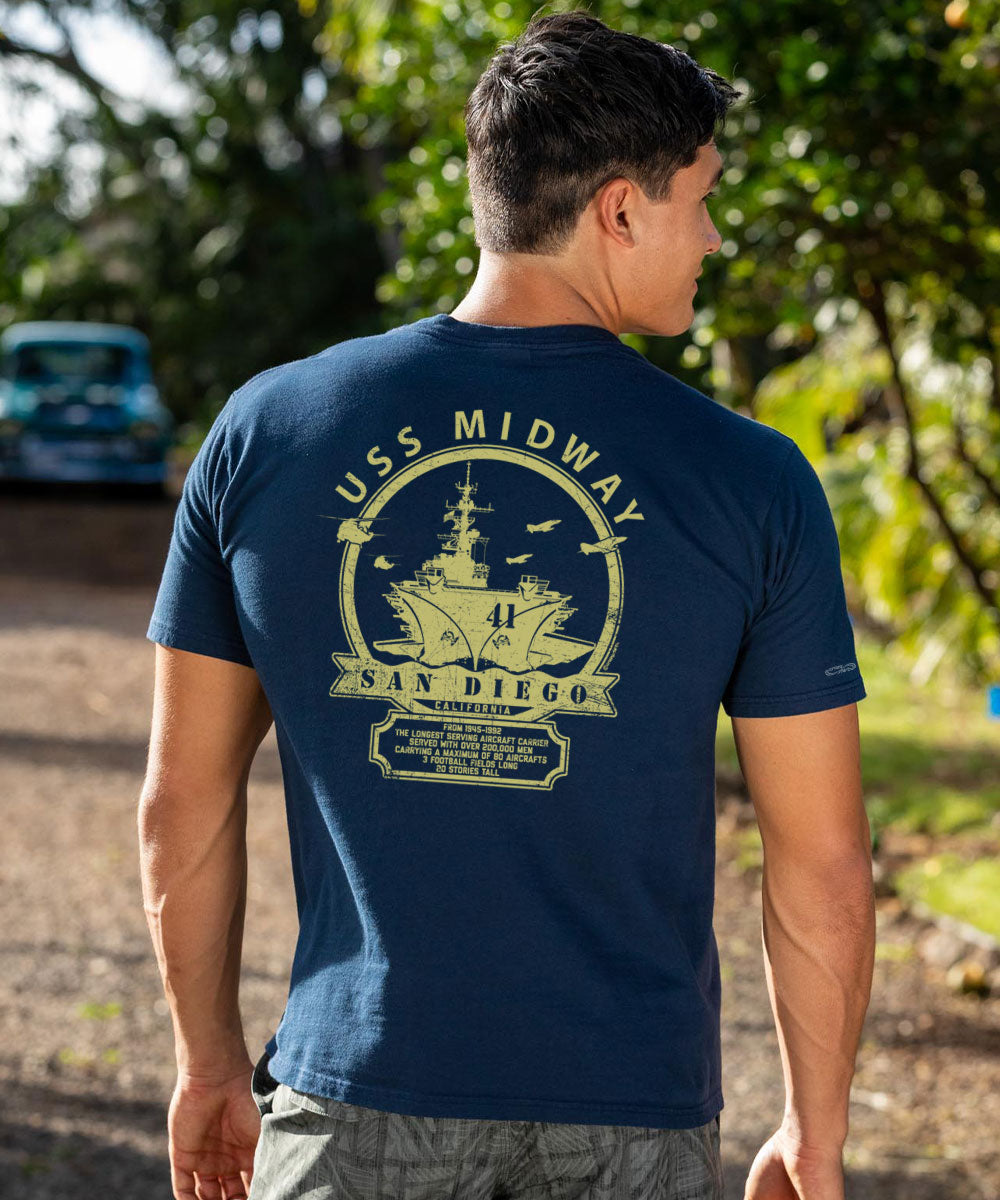 USS Midway - Navy Short Sleeve Crewneck T-Shirt 2 USS Midway - Navy Short Sleeve Crewneck T-Shirt