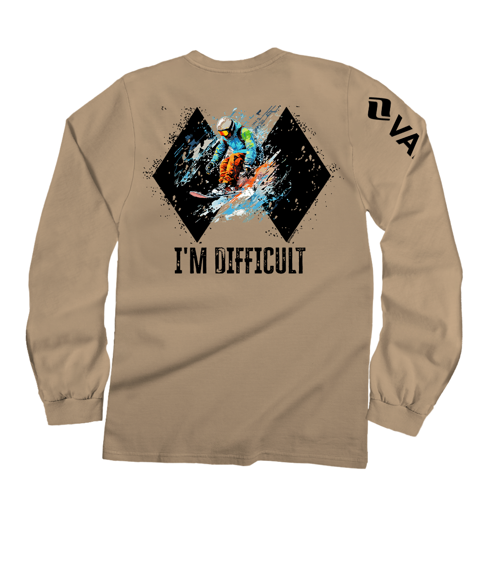 Vail Resort I'm Difficult - Kona Coffee Dyed Long Sleeve Crewneck T-Shirt