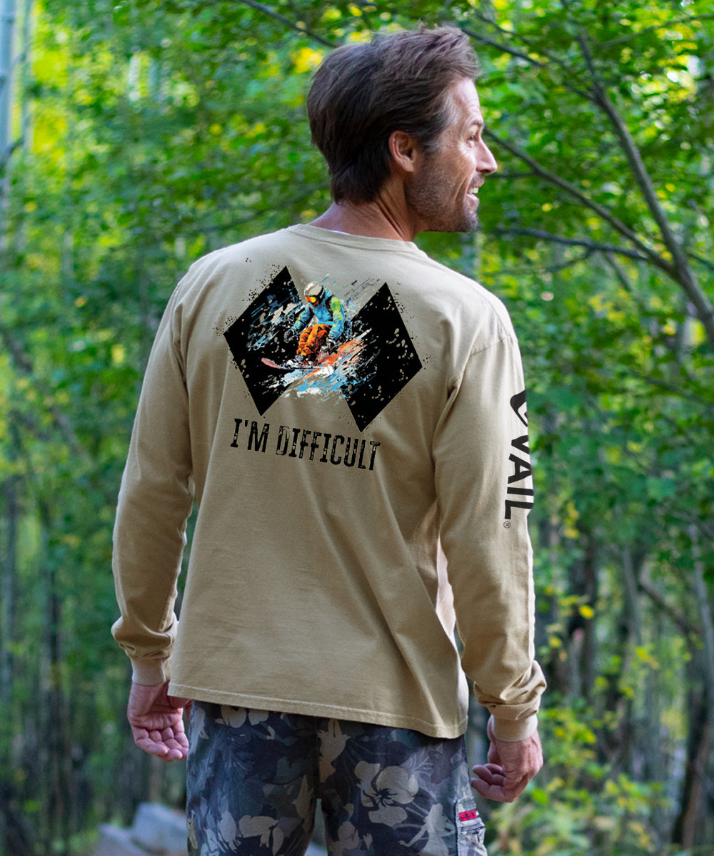 Vail Resort I'm Difficult - Kona Coffee Dyed Long Sleeve Crewneck T-Shirt 2 Vail Resort I'm Difficult - Kona Coffee Dyed Long Sleeve Crewneck T-Shirt