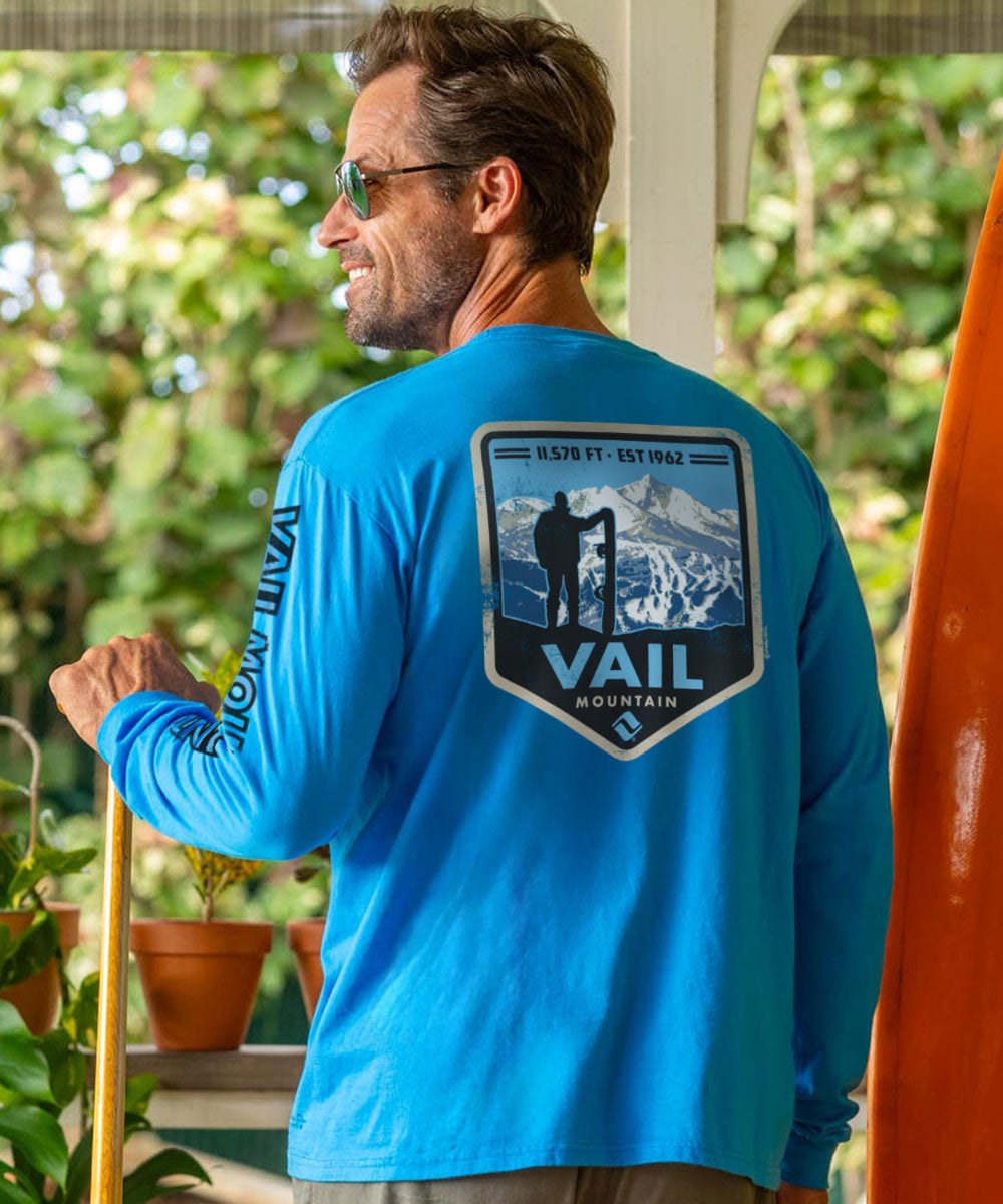 Vail Resort Vail Mountain Badge - Blue Hawaii Dyed Long Sleeve Crewneck T-Shirt 2 Vail Resort Vail Mountain Badge - Blue Hawaii Dyed Long Sleeve Crewneck T-Shirt