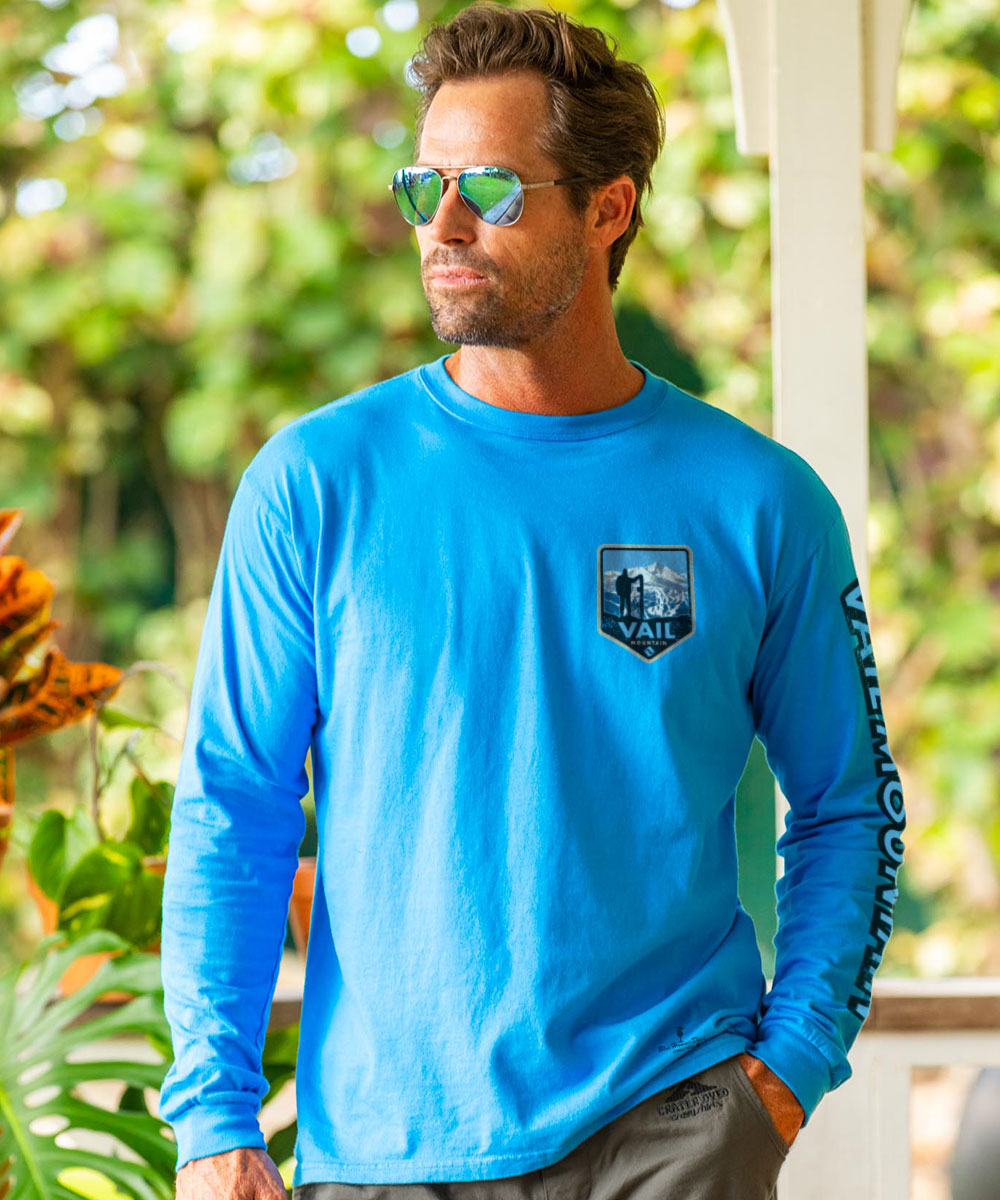 Vail Resort Vail Mountain Badge - Blue Hawaii Dyed Long Sleeve Crewneck T-Shirt 3 Vail Resort Vail Mountain Badge - Blue Hawaii Dyed Long Sleeve Crewneck T-Shirt