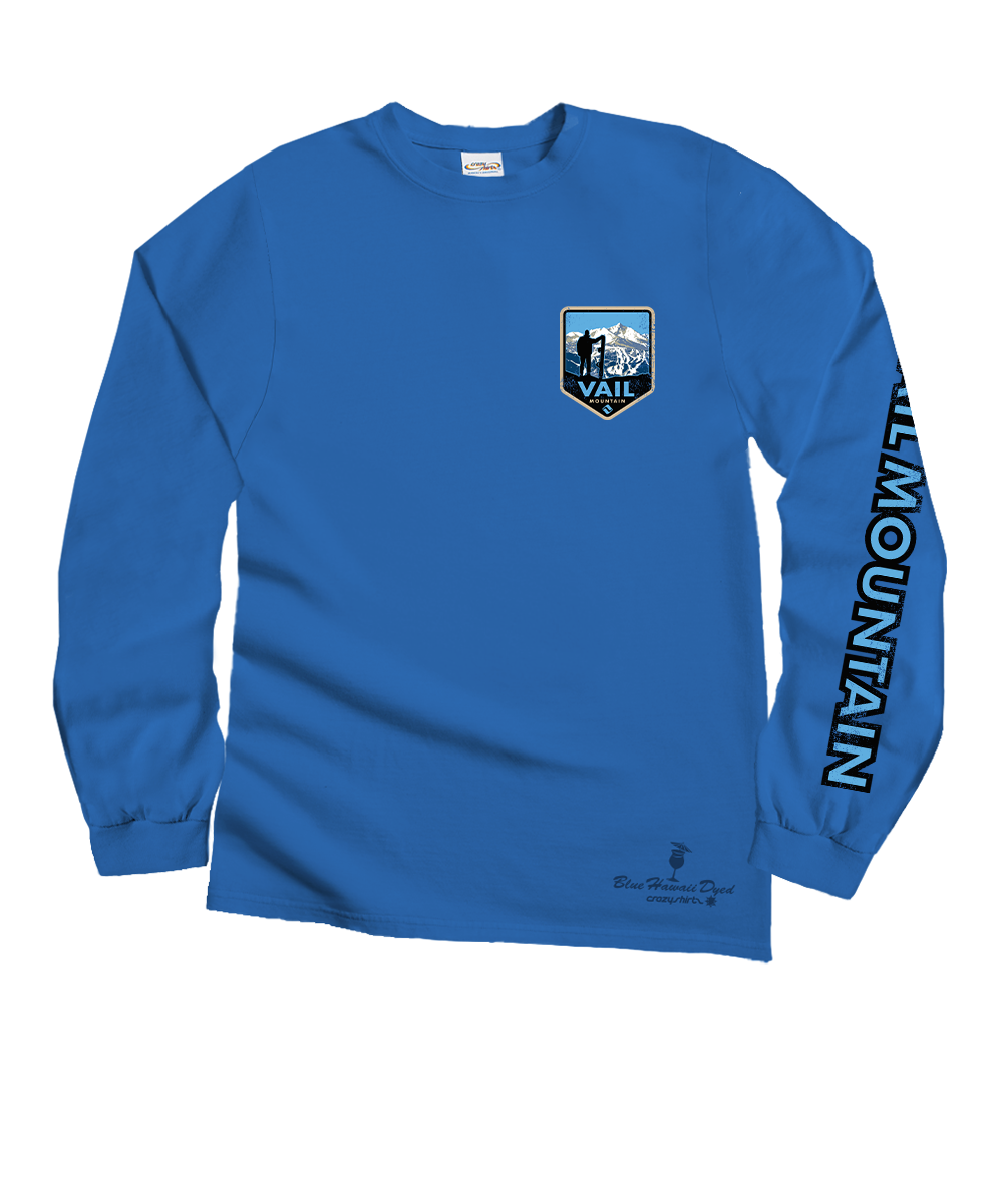 Vail Resort Vail Mountain Badge - Blue Hawaii Dyed Long Sleeve Crewneck T-Shirt 4 Vail Resort Vail Mountain Badge - Blue Hawaii Dyed Long Sleeve Crewneck T-Shirt