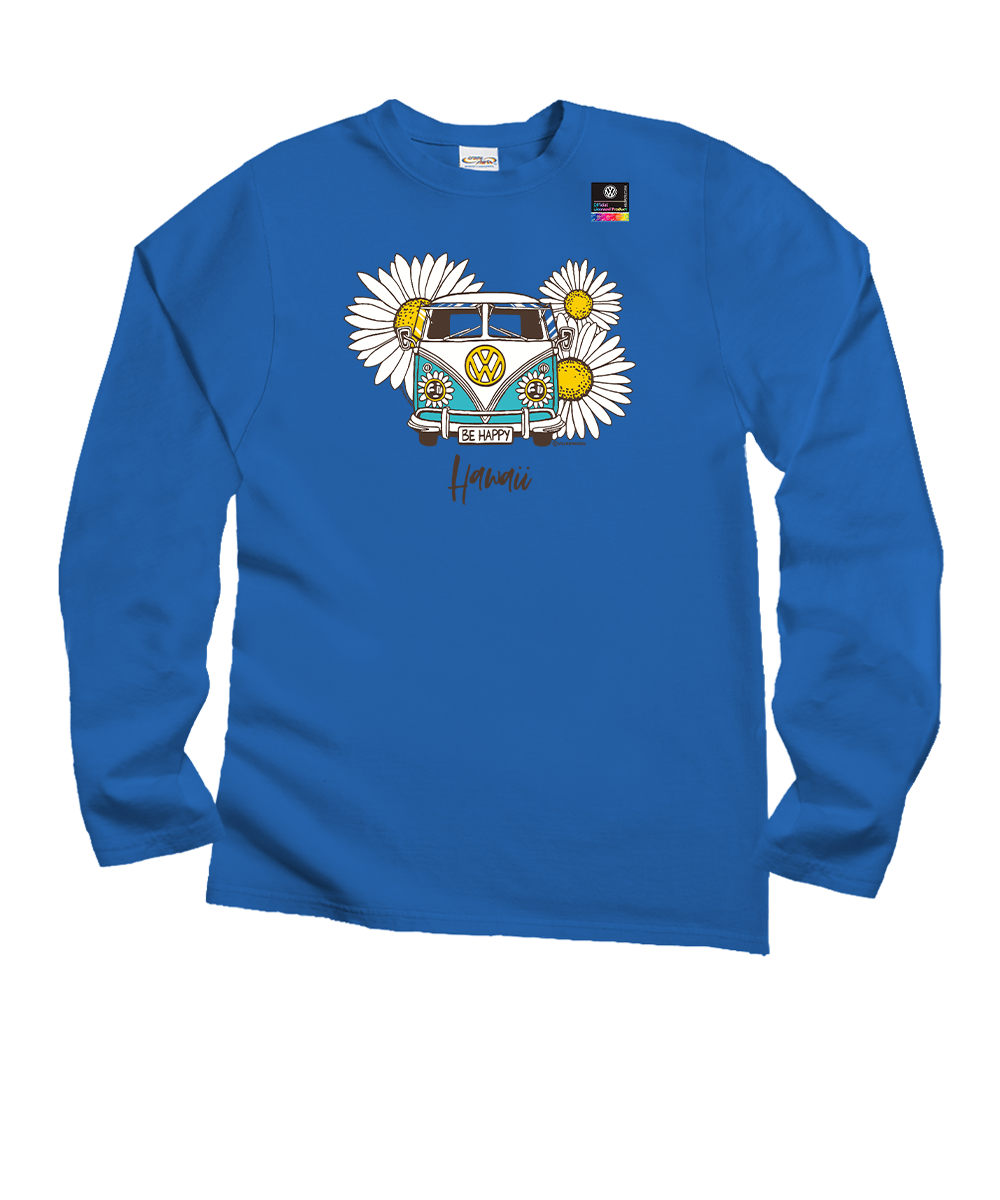Volkswagen Be Happy - Blue Hawaii Dyed Long Sleeve Crewneck T-Shirt 1 Volkswagen Be Happy - Blue Hawaii Dyed Long Sleeve Crewneck T-Shirt