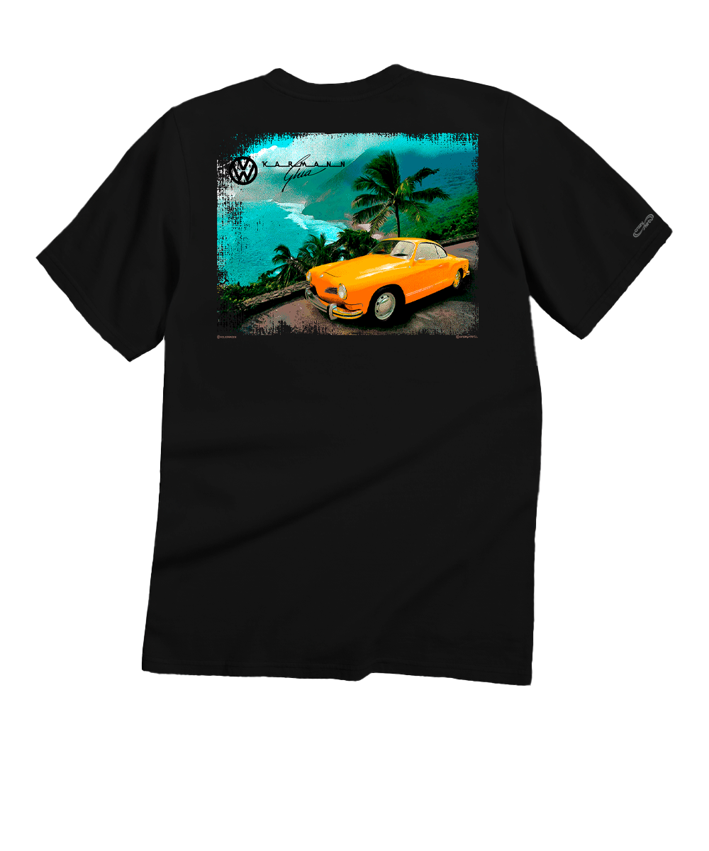 Volkswagen Ghia By The Ocean - Black Short Sleeve Crewneck T-Shirt