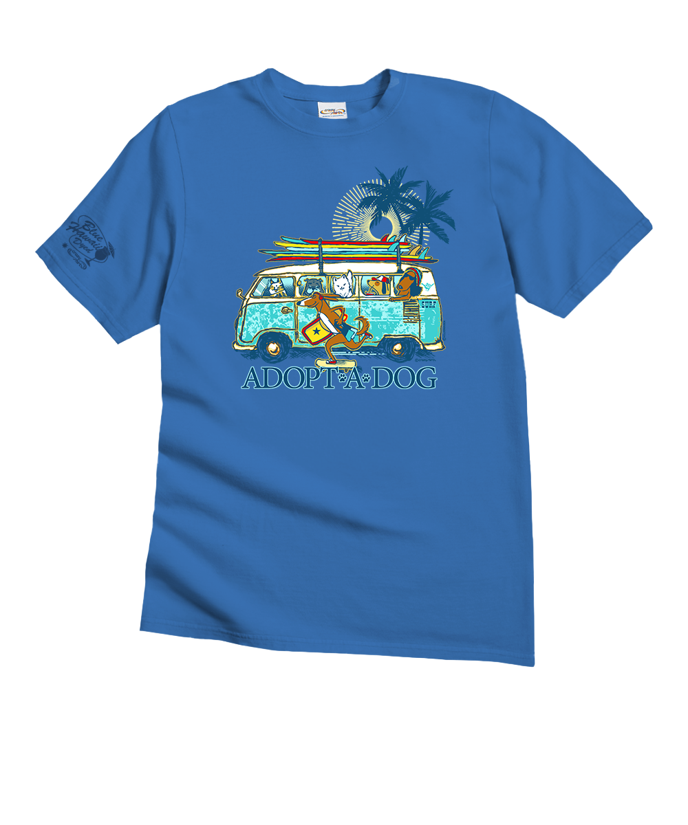 Volkswagen Hawaiian Humane Society Dog Day - Blue Hawaii Dyed Short Sleeve Crewneck T-Shirt 1 Volkswagen Hawaiian Humane Society Dog Day - Blue Hawaii Dyed Short Sleeve Crewneck T-Shirt