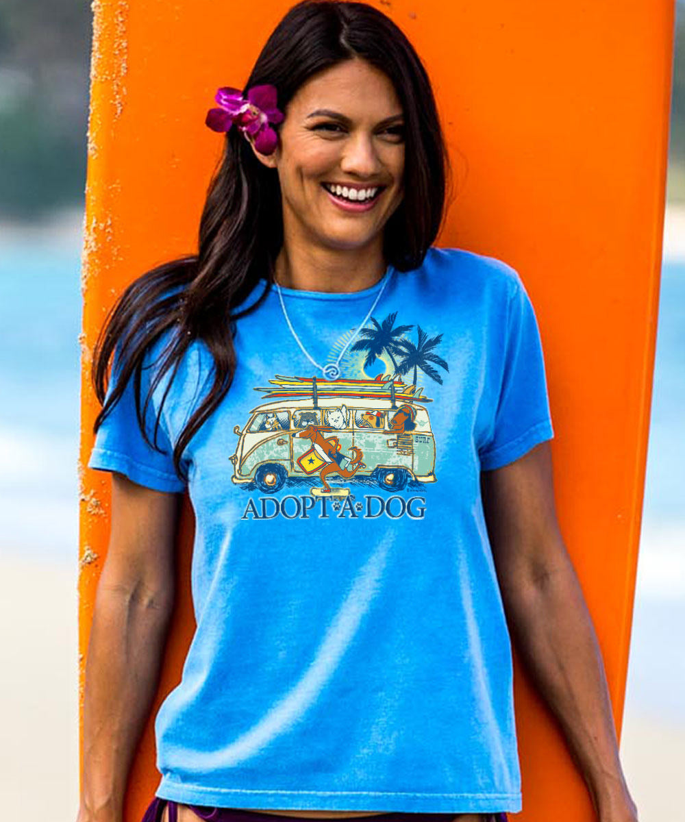Volkswagen Hawaiian Humane Society Dog Day - Blue Hawaii Dyed Short Sleeve Scoop Neck T-Shirt 2 Volkswagen Hawaiian Humane Society Dog Day - Blue Hawaii Dyed Short Sleeve Scoop Neck T-Shirt