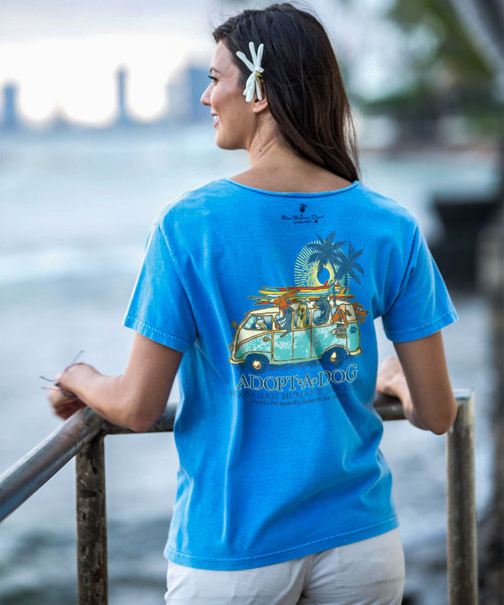 Volkswagen Hawaiian Humane Society Dog Day - Blue Hawaii Dyed Short Sleeve Scoop Neck T-Shirt 3 Volkswagen Hawaiian Humane Society Dog Day - Blue Hawaii Dyed Short Sleeve Scoop Neck T-Shirt