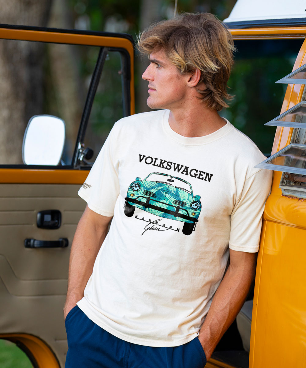 Volkswagen Karmann Ghia Palm - Coconut Dyed Short Sleeve Crewneck T-Shirt 2 Volkswagen Karmann Ghia Palm - Coconut Dyed Short Sleeve Crewneck T-Shirt