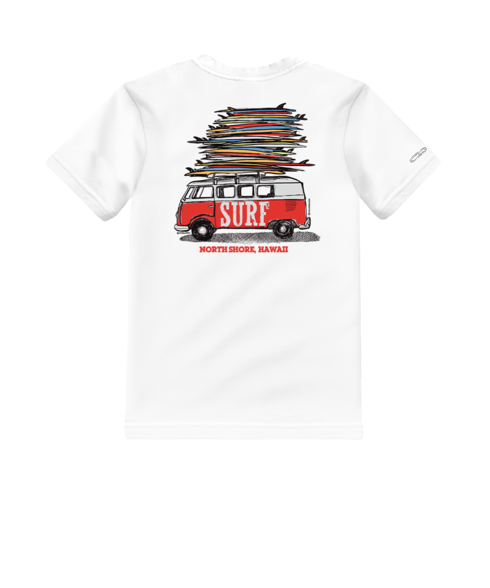 Volkswagen Surfmobile - White Short Sleeve Crewneck T-Shirt 1 Volkswagen Surfmobile - White Short Sleeve Crewneck T-Shirt