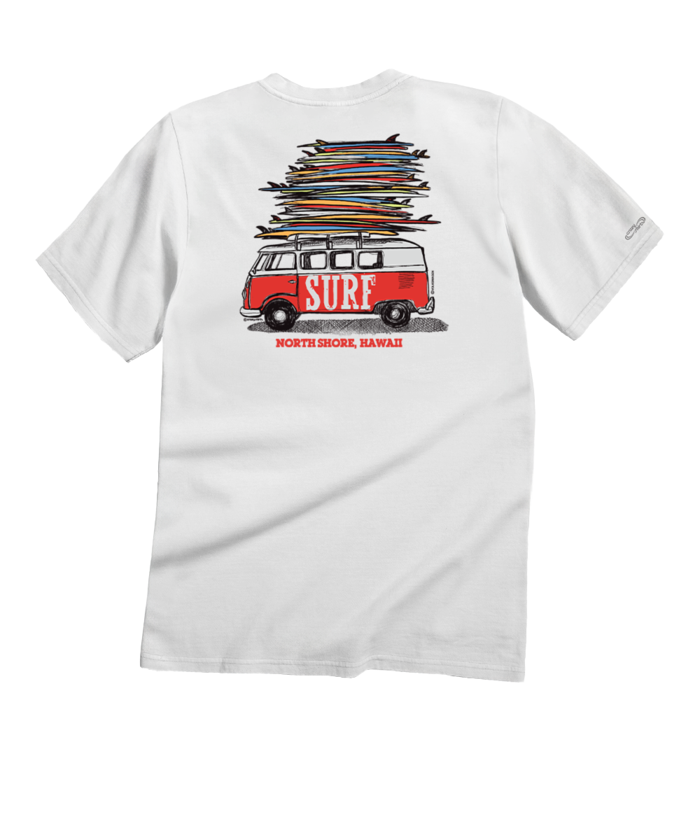 Volkswagen Surfmobile - White Short Sleeve Crewneck T-Shirt 1 Volkswagen Surfmobile - White Short Sleeve Crewneck T-Shirt