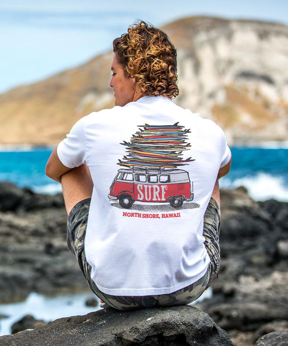 Volkswagen Surfmobile - White Short Sleeve Crewneck T-Shirt 2 Volkswagen Surfmobile - White Short Sleeve Crewneck T-Shirt