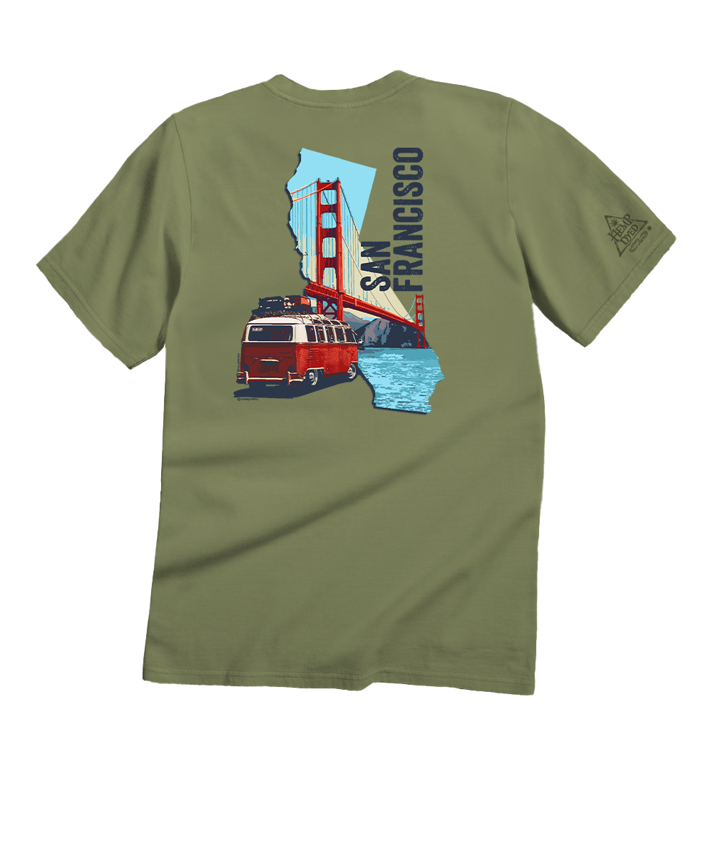 Volkswagen Van San Francisco - Hemp Dyed Short Sleeve Crewneck T-Shirt 1 Volkswagen Van San Francisco - Hemp Dyed Short Sleeve Crewneck T-Shirt