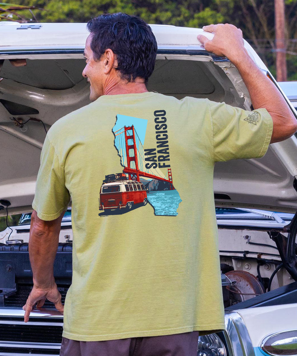 Volkswagen Van San Francisco - Hemp Dyed Short Sleeve Crewneck T-Shirt 2 Volkswagen Van San Francisco - Hemp Dyed Short Sleeve Crewneck T-Shirt