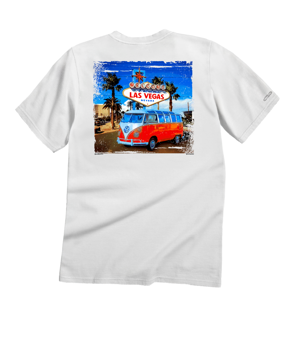 Volkswagen Vegas Sign - White Short Sleeve Crewneck T-Shirt 1 Volkswagen Vegas Sign - White Short Sleeve Crewneck T-Shirt