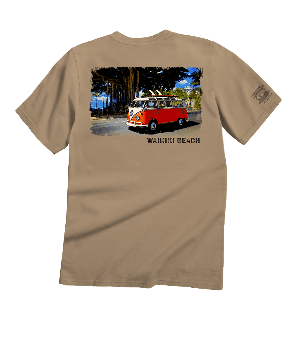 Volkswagen Waikiki Beach Van - Kona Coffee Dyed Short Sleeve Crewneck T-Shirt 1 Volkswagen Waikiki Beach Van - Kona Coffee Dyed Short Sleeve Crewneck T-Shirt