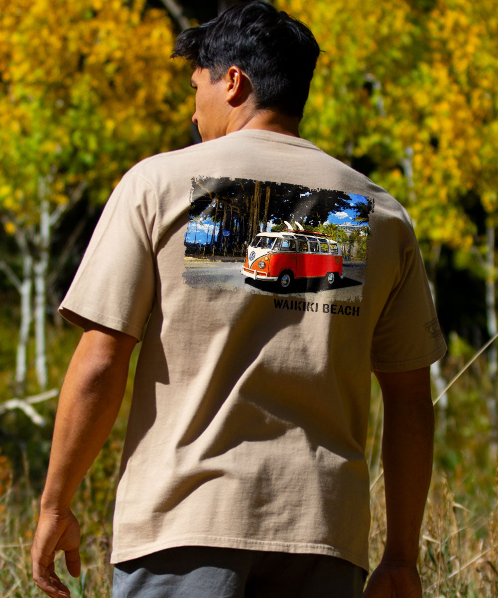 Volkswagen Waikiki Beach Van - Kona Coffee Dyed Short Sleeve Crewneck T-Shirt 2 Volkswagen Waikiki Beach Van - Kona Coffee Dyed Short Sleeve Crewneck T-Shirt