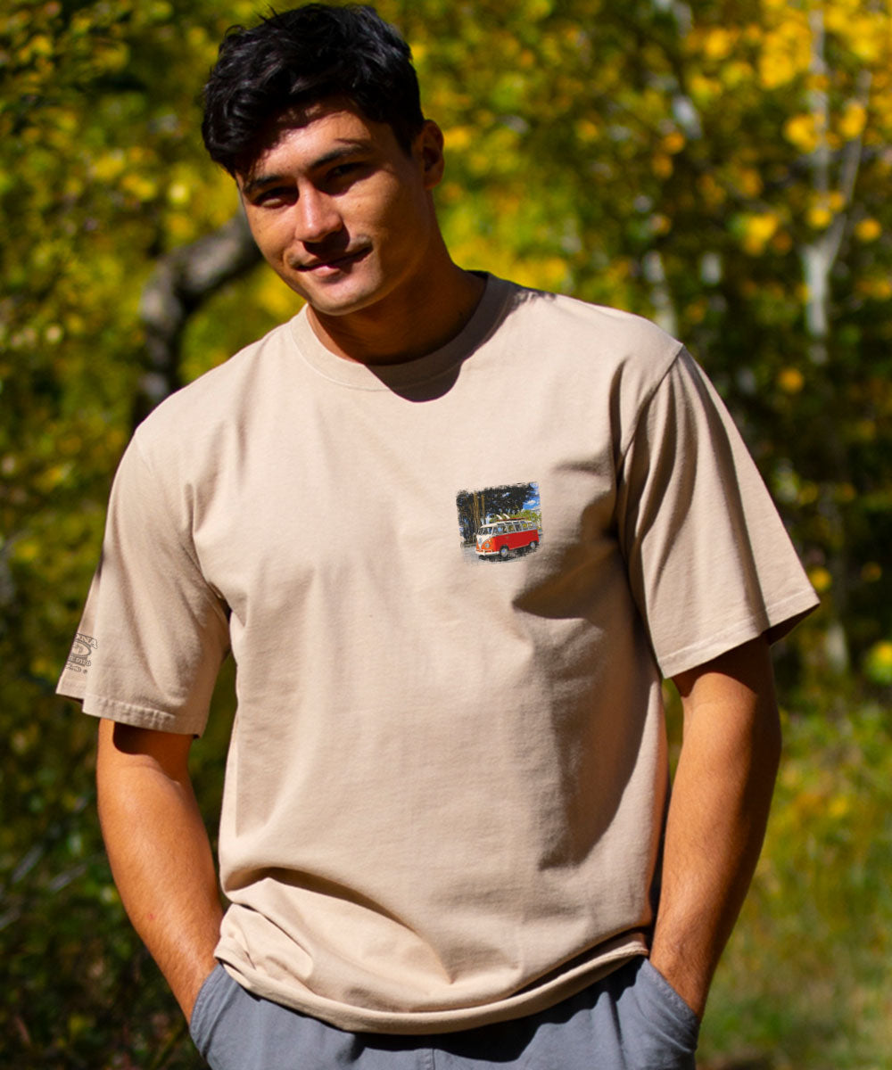 Volkswagen Waikiki Beach Van - Kona Coffee Dyed Short Sleeve Crewneck T-Shirt 3 Volkswagen Waikiki Beach Van - Kona Coffee Dyed Short Sleeve Crewneck T-Shirt
