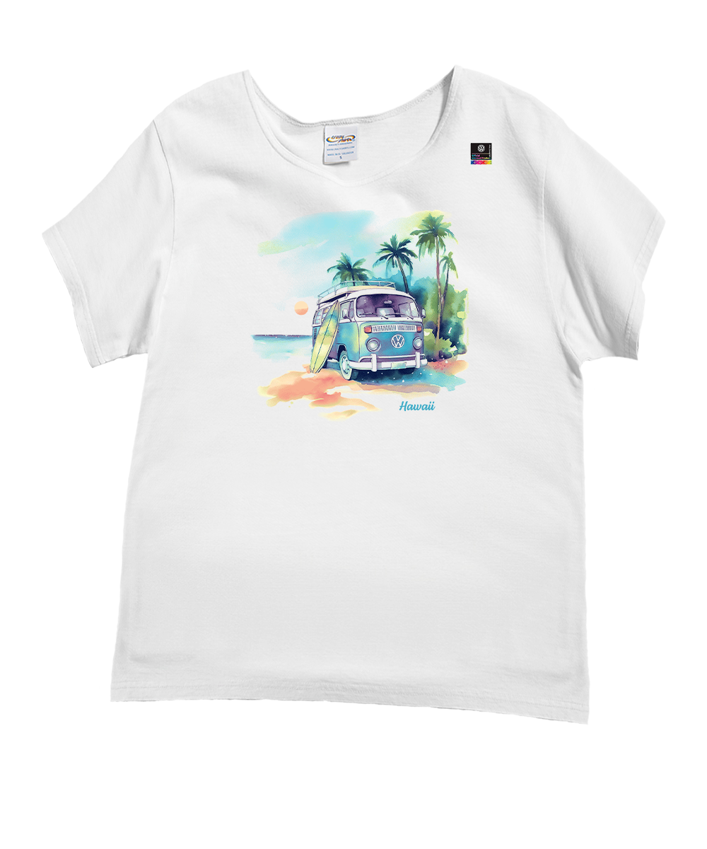Volkswagen Watercolor Bus - White Short Sleeve Scoop Neck T-Shirt 1 Volkswagen Watercolor Bus - White Short Sleeve Scoop Neck T-Shirt