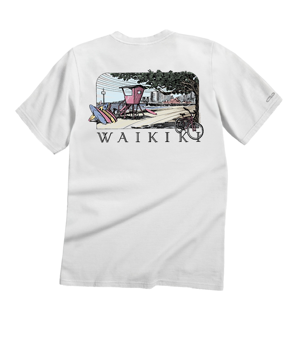 Waikiki Beach - White Short Sleeve Crewneck T-Shirt 1 Waikiki Beach - White Short Sleeve Crewneck T-Shirt