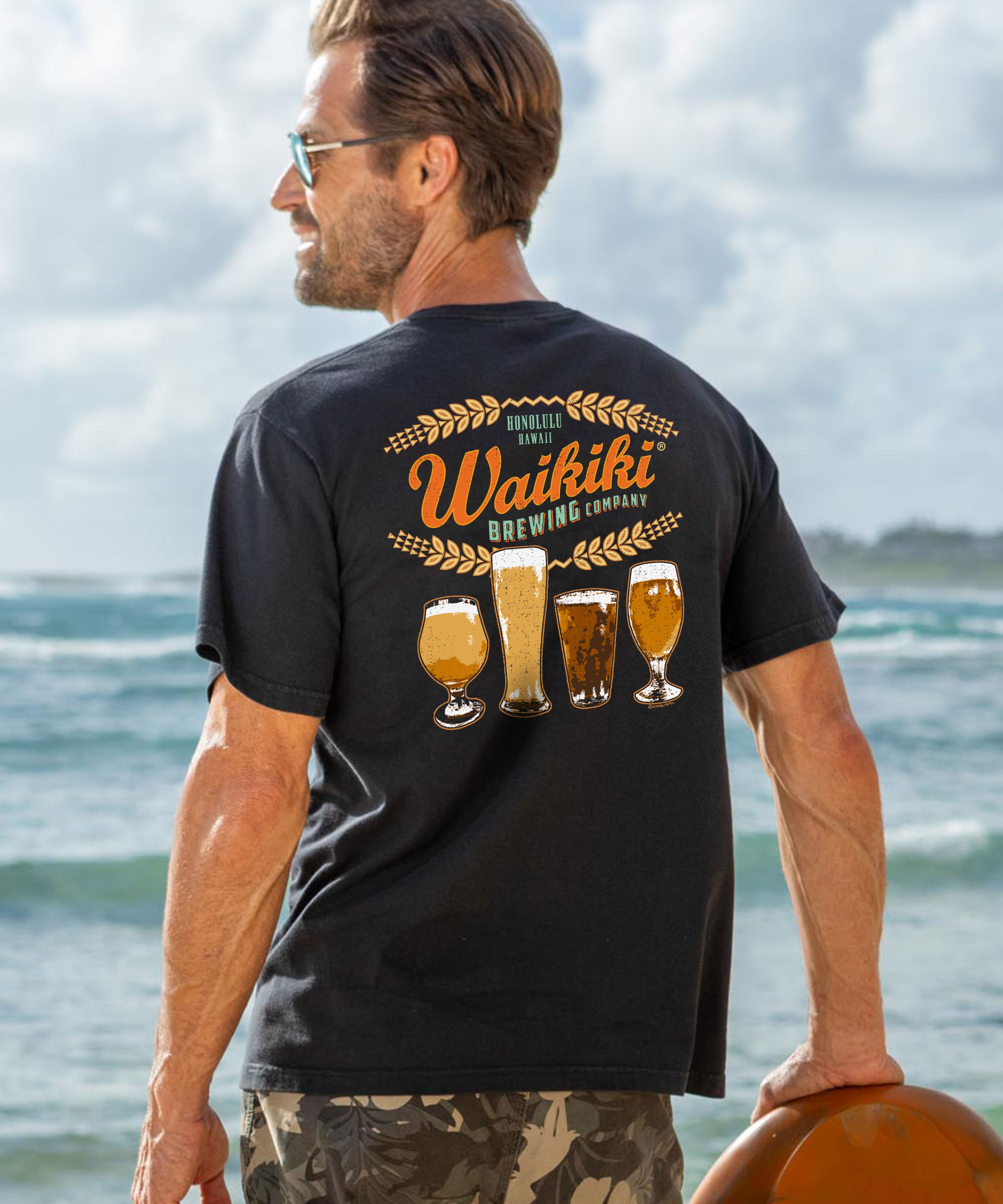 Waikiki Brewing Co Beer Row - Black Short Sleeve Crewneck T-Shirt 2 Waikiki Brewing Co Beer Row - Black Short Sleeve Crewneck T-Shirt
