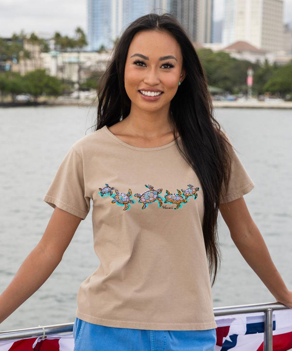 Watercolor Honu - Kona Coffee Dyed Short Sleeve Scoop Neck T-Shirt 2 Watercolor Honu - Kona Coffee Dyed Short Sleeve Scoop Neck T-Shirt