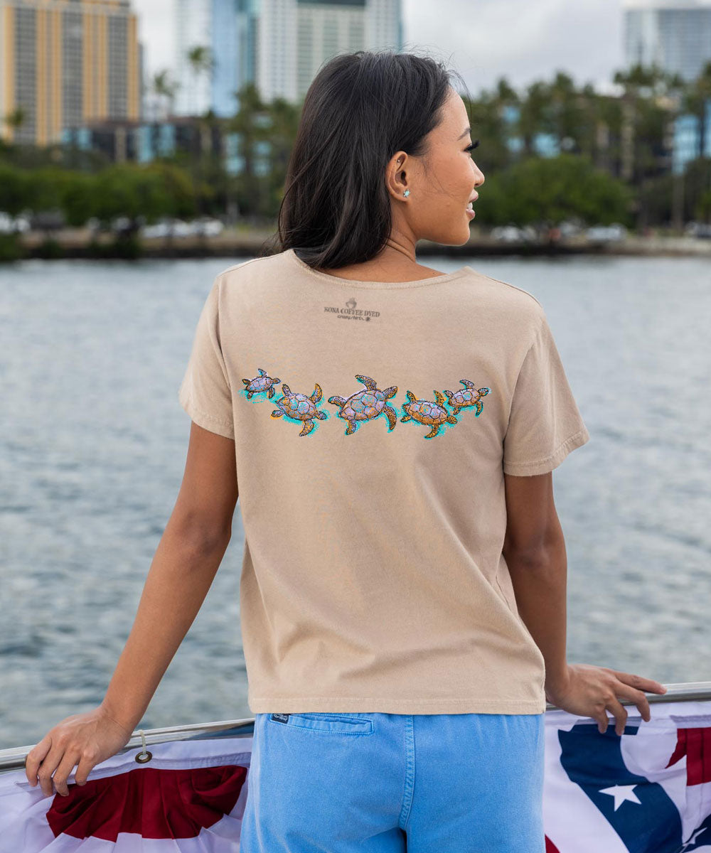 Watercolor Honu - Kona Coffee Dyed Short Sleeve Scoop Neck T-Shirt 3 Watercolor Honu - Kona Coffee Dyed Short Sleeve Scoop Neck T-Shirt