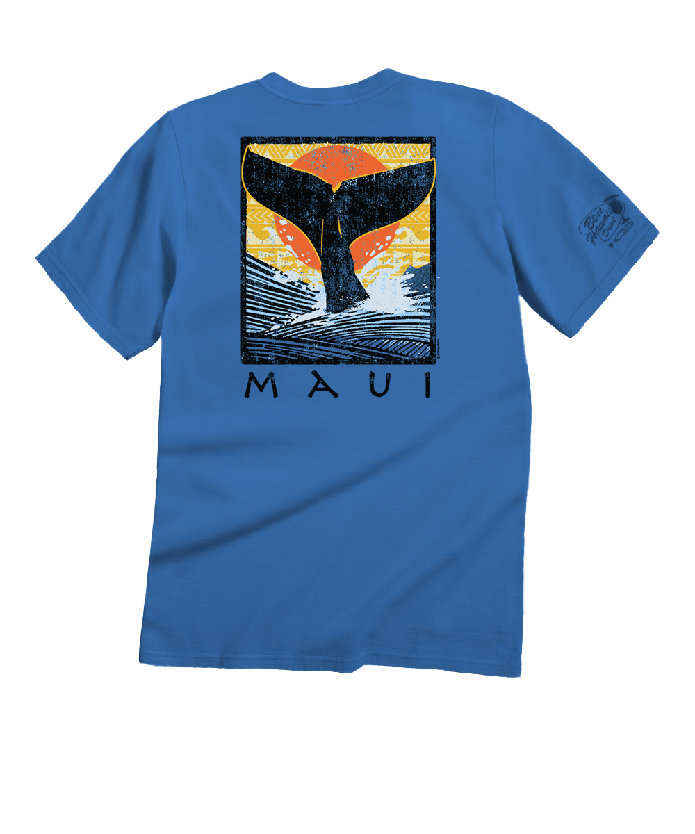 Whale Fluke Block - Blue Hawaii Dyed Short Sleeve Crewneck T-Shirt 1 Whale Fluke Block - Blue Hawaii Dyed Short Sleeve Crewneck T-Shirt