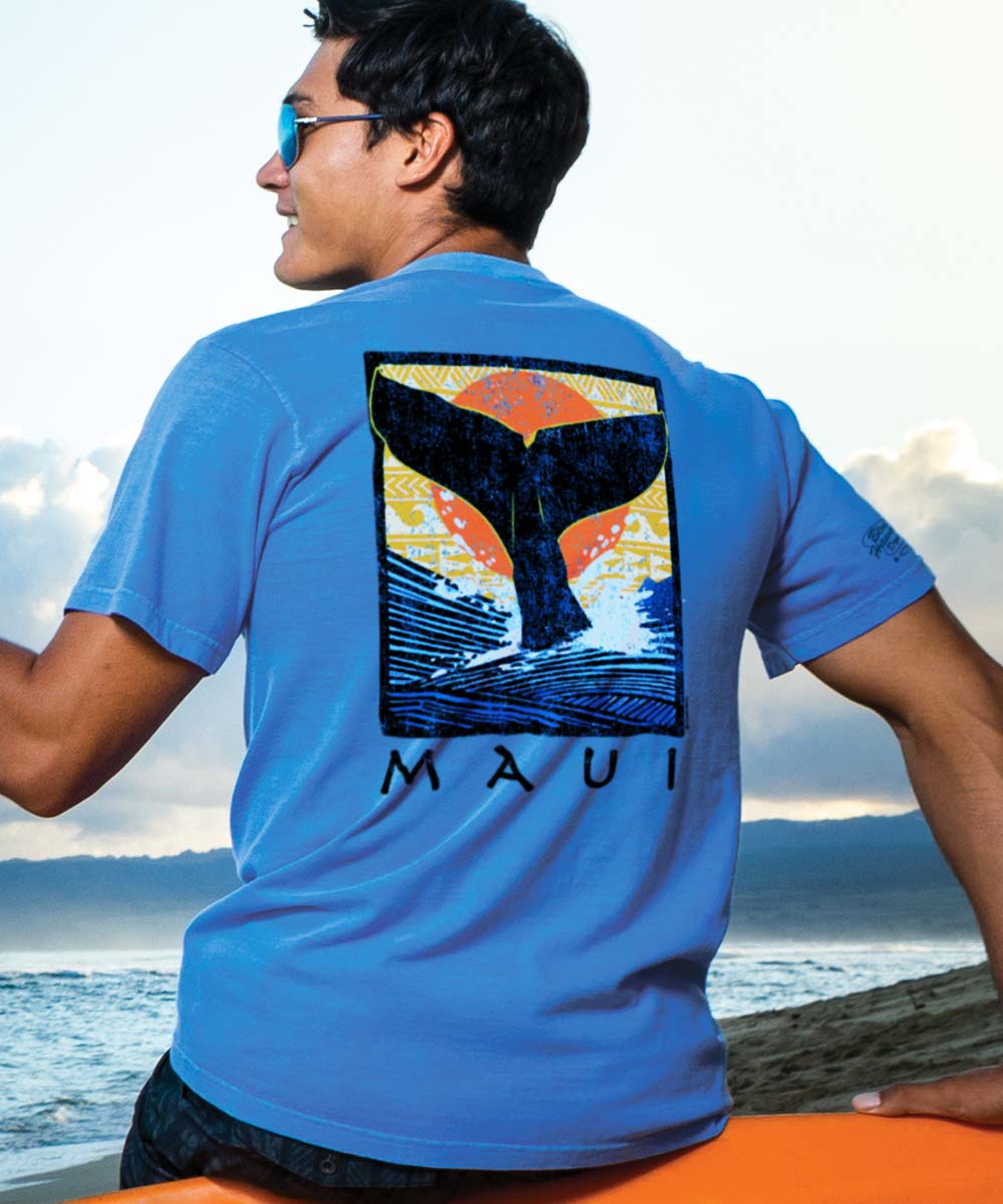 Whale Fluke Block - Blue Hawaii Dyed Short Sleeve Crewneck T-Shirt 2 Whale Fluke Block - Blue Hawaii Dyed Short Sleeve Crewneck T-Shirt