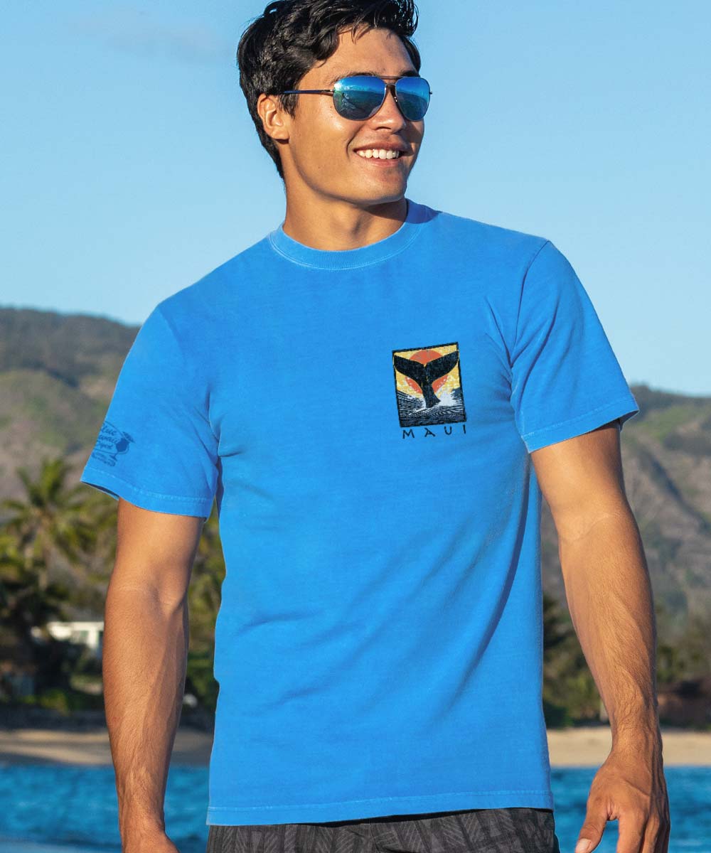 Whale Fluke Block - Blue Hawaii Dyed Short Sleeve Crewneck T-Shirt 3 Whale Fluke Block - Blue Hawaii Dyed Short Sleeve Crewneck T-Shirt
