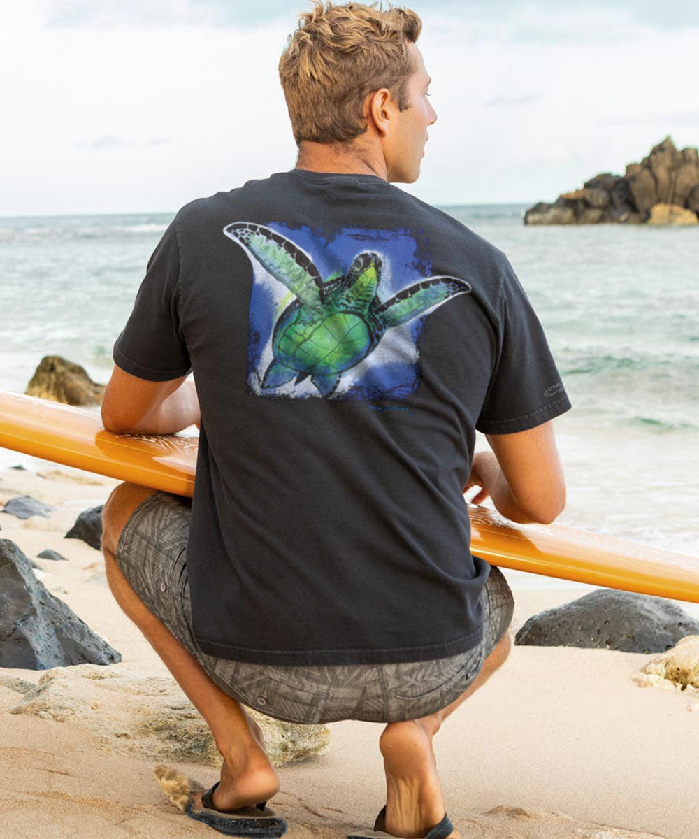 Wyland® Sea Turtle - Black Short Sleeve Crewneck T-Shirt 2 Wyland® Sea Turtle - Black Short Sleeve Crewneck T-Shirt