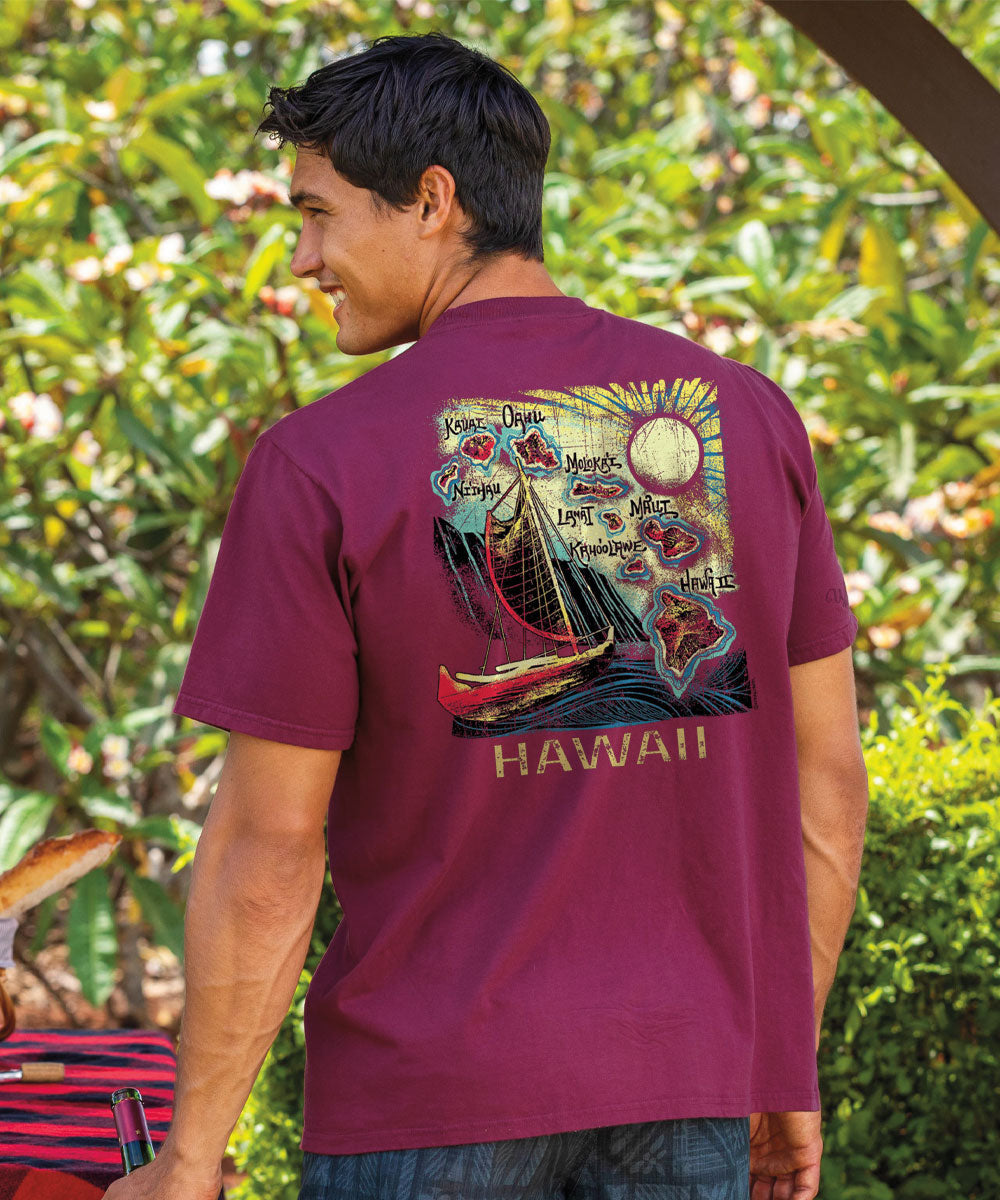Aloha Aina Map - Wine Dyed Short Sleeve Crewneck T-Shirt 2 Aloha Aina Map - Wine Dyed Short Sleeve Crewneck T-Shirt