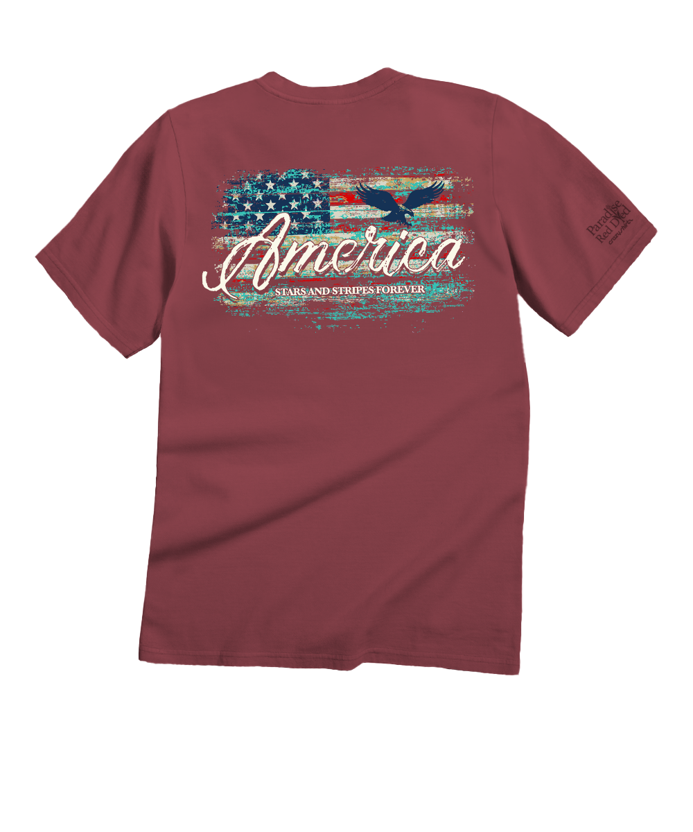 Artsy Flag - Paradise Red Dyed Short Sleeve Crewneck T-Shirt