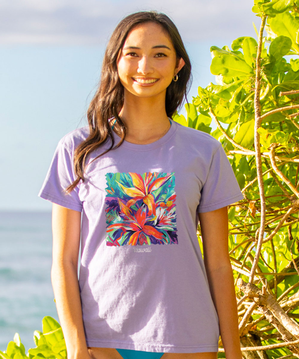 Artsy Floral - Lavender Dyed Short Sleeve Crewneck T-Shirt 2 Artsy Floral - Lavender Dyed Short Sleeve Crewneck T-Shirt